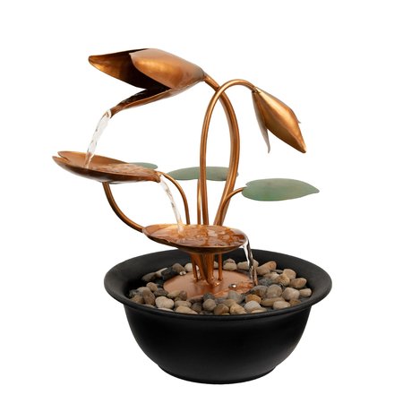 Pure Garden Tabletop Water Fountain with Cascading Water Over Metal Flowers and Leaves 50-LG5061